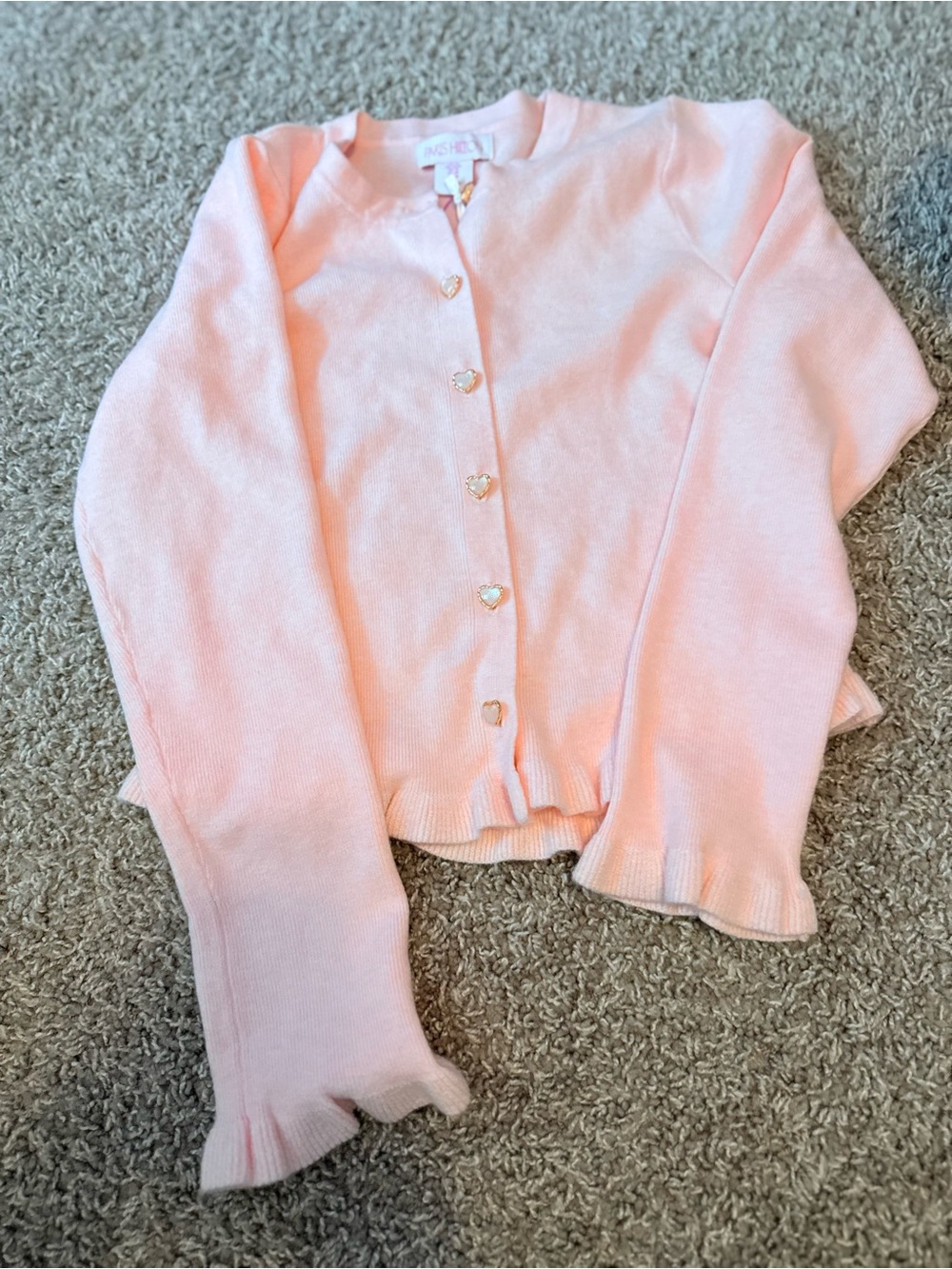 Paris Hilton Pink Heart-Button Cardigan